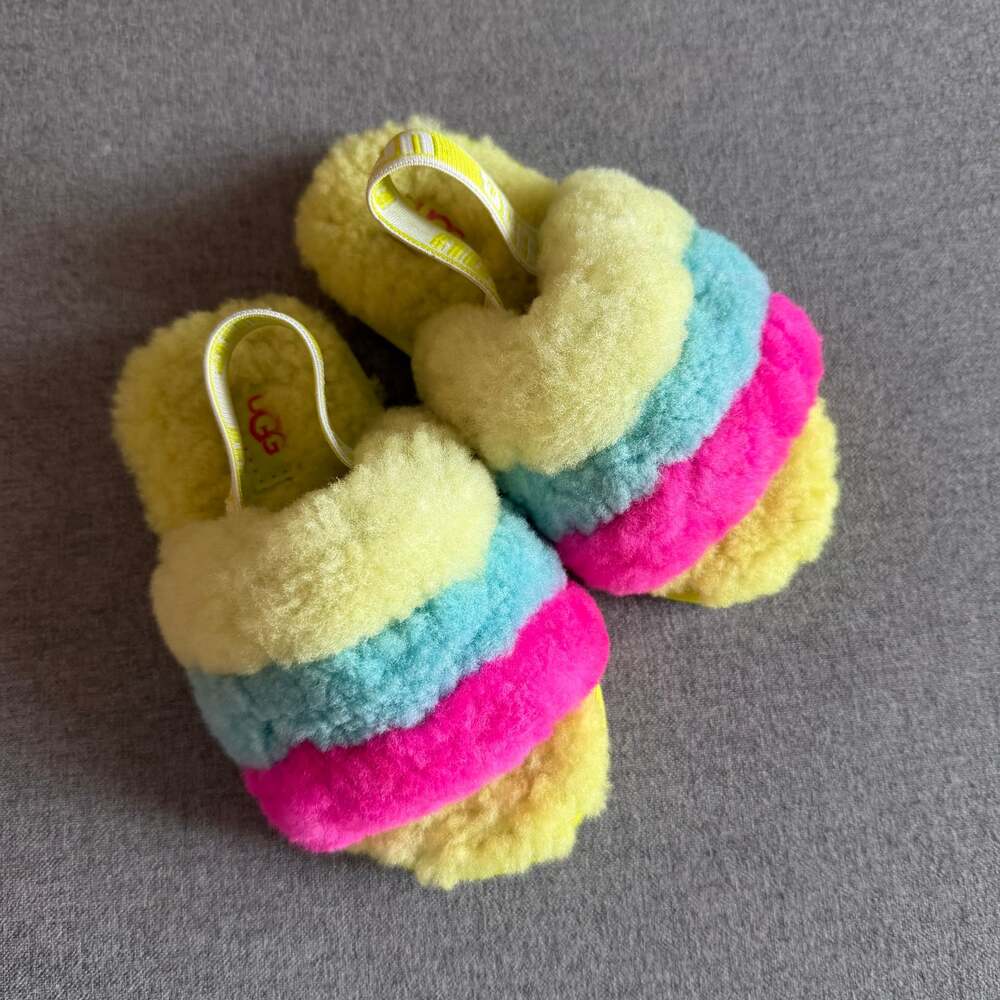 UGG Fluff Yeah Sundae Slide Neon Rainbow Sandals - Picture 2 of 6